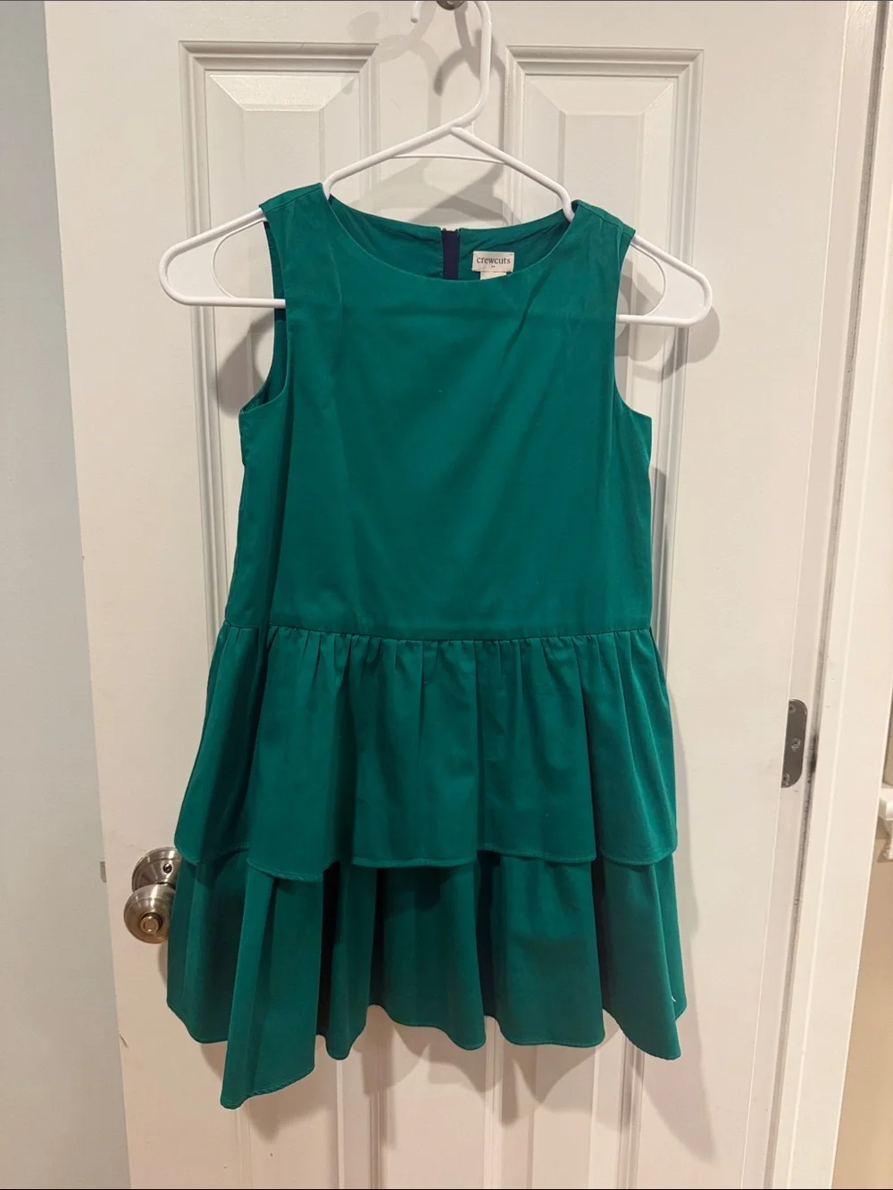 Crewcuts J.Crew Emerald Green Cotton Sateen Tiered Dress Size 8